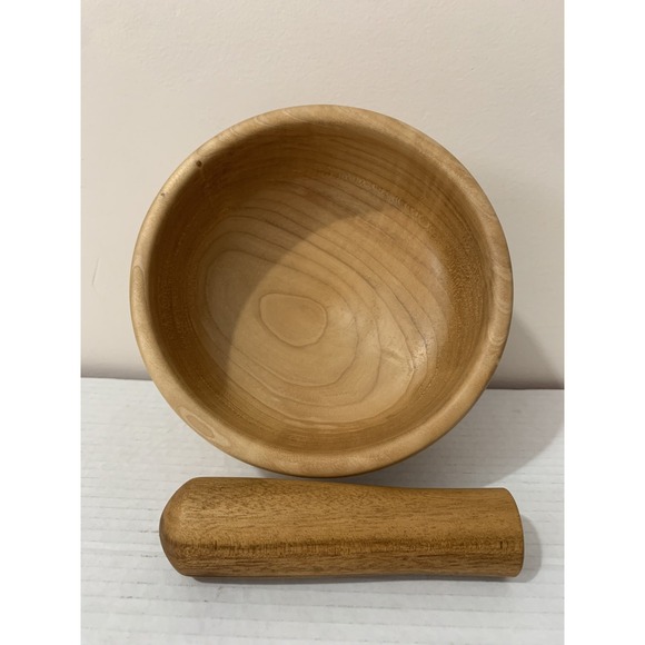 Large Wooden Mortar & Pestle Bowl Maple Tigerwood Handmade Turned 6.5x3.75 Inch - Picture 4 of 6